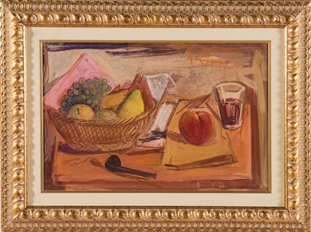 Achille Funi (1890 - 1972), “Natura morta sul tavolo”. Tempera su carta,...