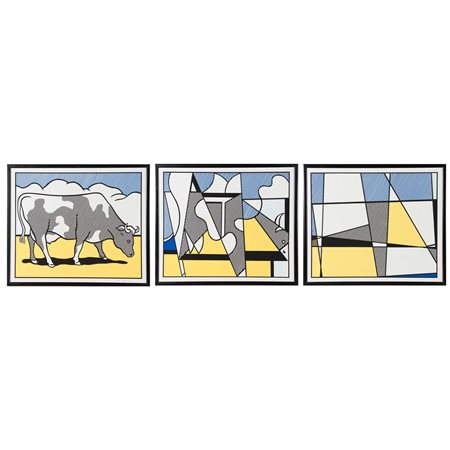 Roy Lichtenstein (1923 – 1997), “COW TRIPTYCH (COW GOING ABSTRACT)”, 1982....