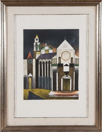 Franco Gentilini (1909 - 1981), “Cattedrale”. Litografia a colori su carta,...