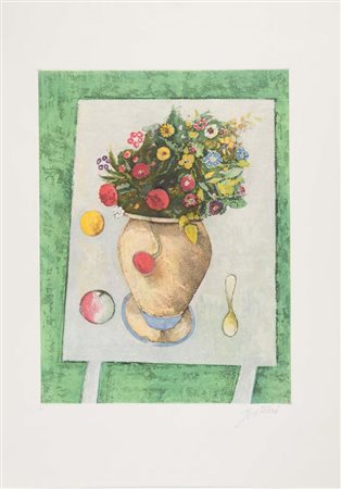 Franco Gentilini (1909 - 1981), “Vaso di fiori”. Litografia a colori su...