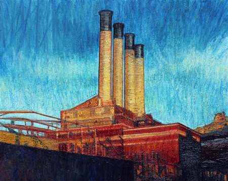 Bernardo SICILIANO (Roma 1969 ) Factory 2000 olio su tela cm. 122 x 152Firma,...