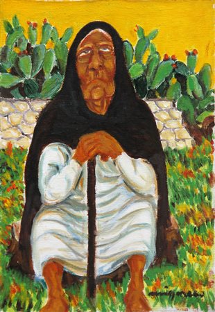 Giuseppe MIGNECO (Messina 1908-02-09 Milano 1997-02-28) Vecchia con fichi...