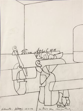 Valerio ADAMI (Bologna 1935-03-17 ) Violoncello 1972 grafite su cartoncino...