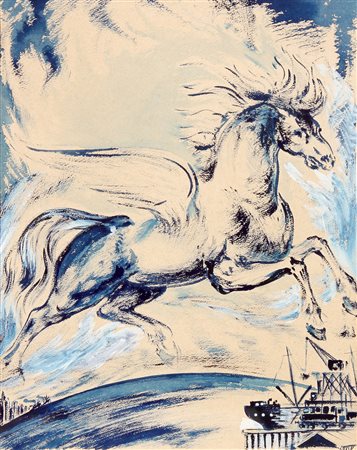 Aligi SASSU (Milano, 1912 Pollença, 2000 ) Marina mercantile 1946 guazzo su...