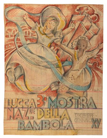 Uberto BONETTI (Viareggio 1909 - 1993 ) Bozzetto per pubblicità 1936 tecnica...