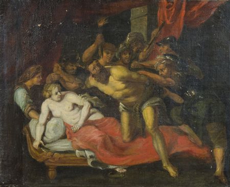 Maestro del XVII secolo "Scena biblica" cm. 36x45 - olio su tela foderata Per...