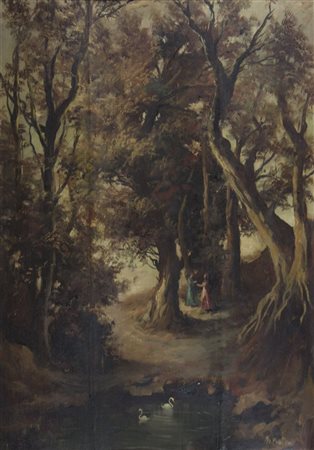 Pittore del '900 "Bosco in autunno" cm. 65x45 - olio su compensato