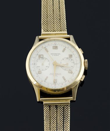 Verbena: cronografo da polso on cassa rotonda in oro giallo e anse di forma,...