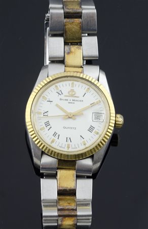 Baume & Mercier: orologio da uomo da polso in acciaio e oro, quadrante bianco...