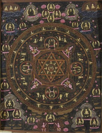 Tanka giapponese dipinto su tela. cm. 44x36.