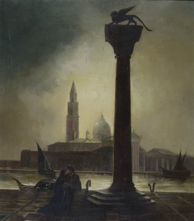 Pittore del XIX secolo "Venezia di sera" cm. 74x66 - olio su tela foderata
