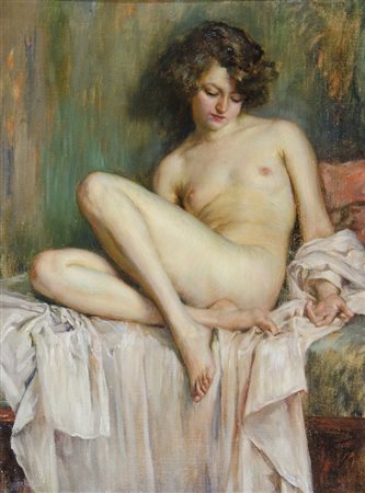 Robert Auer 1873-1952 "Bellezza sul letto" cm. 63x46 - olio su tela Firmato...