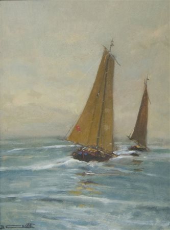 Bernardo Gentili (?) 1900-1963 "In regata" cm. 24x18 - olio su cartone...