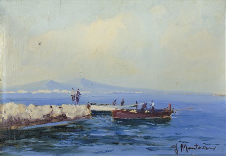 Guido Mantovani 1916-? "Pescatori" cm. 23x33 - olio su tavoletta Firmato b. a...