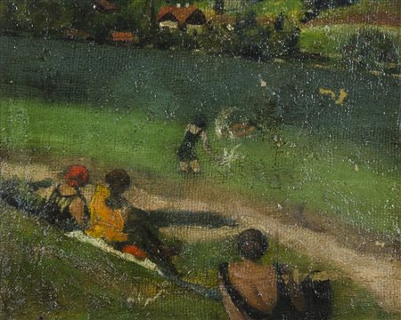 Pittore del XX secolo "Bagnanti" cm. 30x38 - olio su cartone