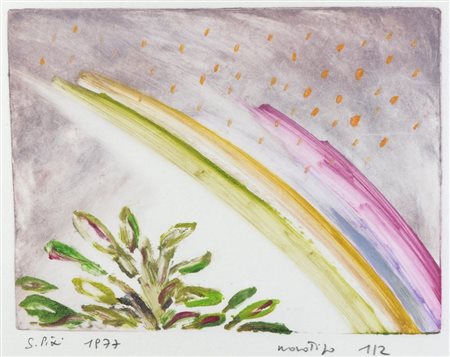 Giacomino Sixi Lotto di 8 monotipi a colori, incorniciati, cm. 35x50 ciascuno.