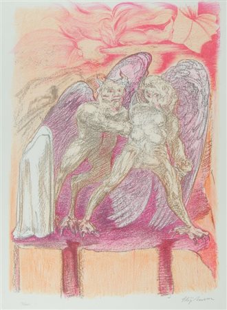 Aligi Sassu Milano 1912-2000 Lotto di 3 litografie a colori incorniciate, cm....