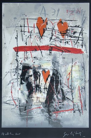 Giorgio Celiberti Udine 1929 "Cuori" cm. 100x70 - serigrafia su carta Firmato...