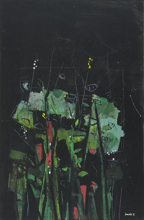 Franzolini "Composizione nero-verde" cm. 90x60 - olio su compensato Firmato...