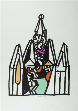 Bruno Chersicla Trieste 1937-2015 "Costruzione" (1961) cm. 70x50 - acrilico...