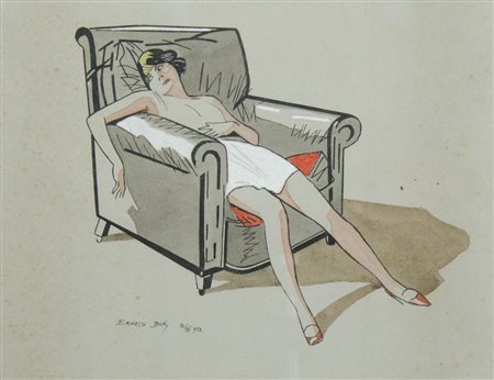 Ernesto Dick Trieste 1889-1959 "In poltrona" cm. 20x28 - acquerello su carta...