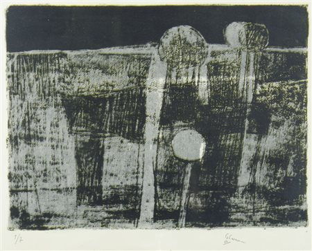 Girolamo Caramori "Composizione" cm. 50x70 - litografia Firmato b. a d. e...