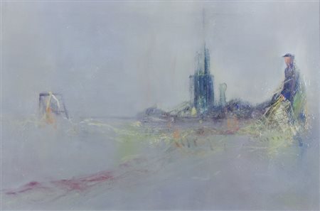 Livio Rosignano Pinguente (Pola) 1924-2015 "Il pescatore" cm. 40x60 - olio su...