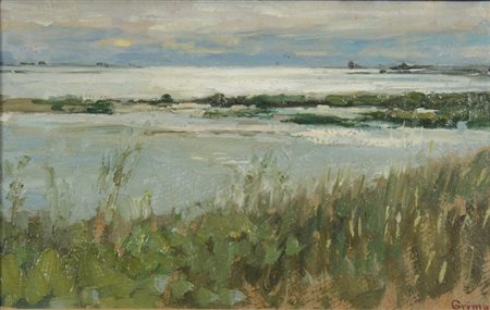Guido Grimani Trieste 1871-1933 "Laguna" cm. 15x24 - olio su cartone Firmato...