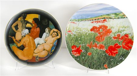 Franco Azzinari e R. Guttuso Lotto di 2 piatti in ceramica policroma decorati.