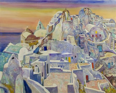 John Corbidge 1935-2003 "Veduta di Santorini" cm. 120x150 - olio su tela...