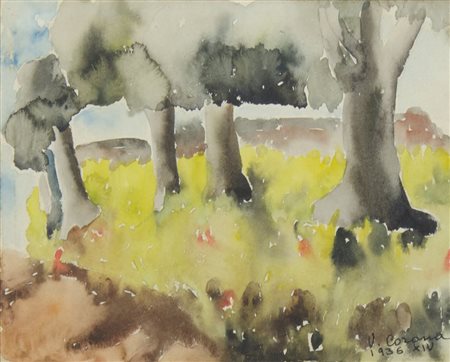 Vittorio Corona 1901-1966 "Paesaggio" cm. 18x23 - acquerello su carta Firmato...