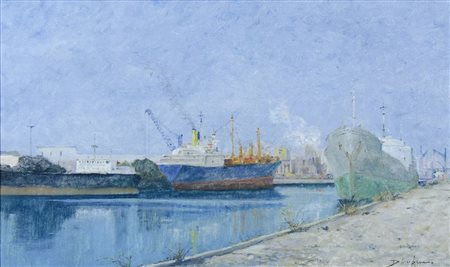 Roberto D'Ambrosio Salerno 1947 "Barche al porto" cm. 30x50 - olio su tela...