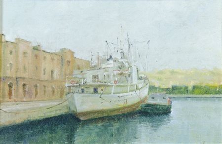 Roberto D'Ambrosio Salerno 1947 "Barca attraccata" cm. 20x30 - olio su tela...