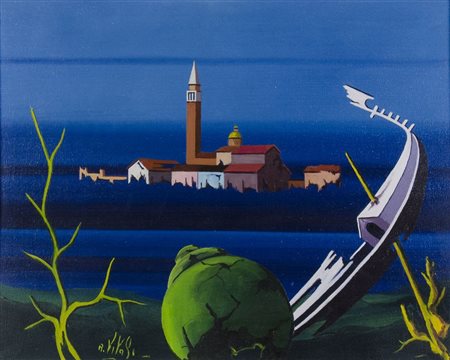 Romano Vitali Ferrara 1933 "Venezia di sera cm. 40x50 - olio su tela Firmato...