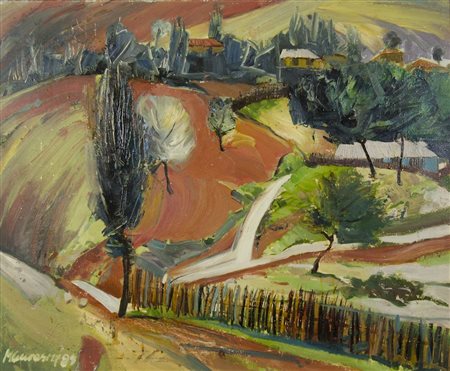 Pittore del XX secolo "Paesaggio a colori" cm. 55x68 - olio su faesite...