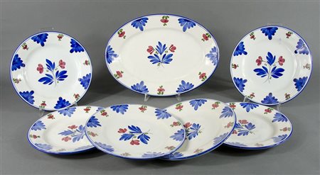 Galvani: lotto composto da piatto ovale e 6 piatti rotondi. Marcati.