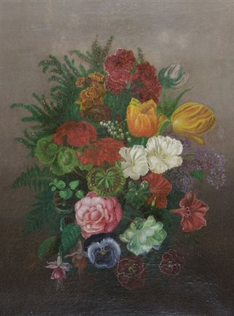 Pittore fine XX secolo "Natura morta di fiori" cm. 53x42 - olio su tela...