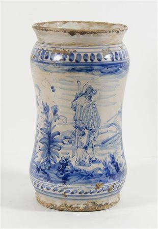 Albarello in maiolica con decoro di paesaggio e figure, Italia meridionale,...
