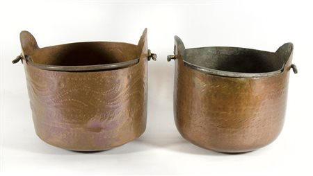 Lotto di 4 secchi portaacqua in rame, con manici.