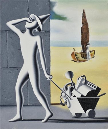 Kostabi Mark, BUYER'S REMORSE acrilico su tela, cm 30x25 firma e data sul...