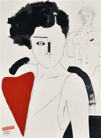 Andrea Mauro, Puoi salvare il mio cuore? china e smalti su carta, cm 81x60...