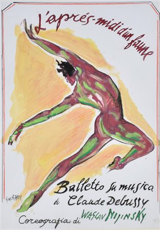 Bacci Giuseppe, Locandina Teatrale - L'aprés-midi d'un Faune tempera e...