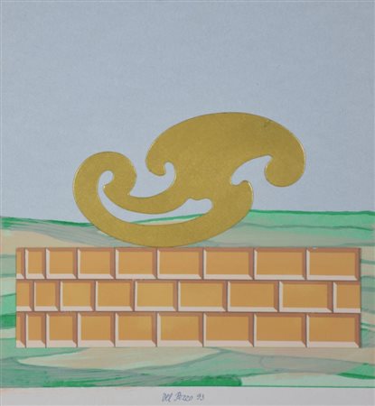 Del Pezzo Lucio, Composizione tempera e collage su cartoncino, cm 23x21,5 sul...