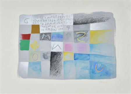 Nucara Renzo, Senza titolo tecnica mista su cartoncino, cm 57x76 sul fronte:...