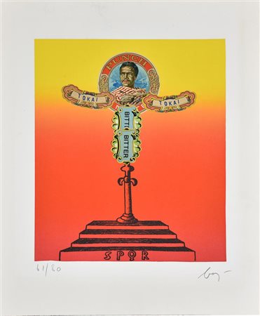 Baj Enrico, S.P.Q.R. litografia, cm 35x45 esemplare 61 di 80 sul fronte:...