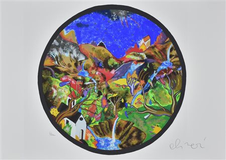 Alinari Luca, Paesaggio Notturno serigrafia su carta Fabriano, cm 50x70...