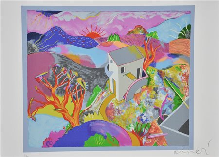 Alinari Luca, Paesaggio con Casa serigrafia su carta Fabriano, cm 50x70...