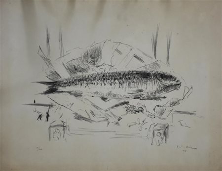 De Pisis Filippo, Il pesce litografia su carta, cm 50x65 esemplare 15 di 60...