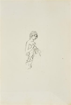 Sughi Alberto, Nudo di donna con cane incisione su carta, cm. 50x35 (lastra...