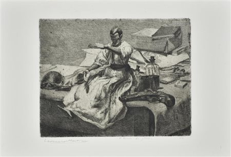 Castellani Leonardo, Il tavolo del pittore acquaforte su carta, cm 35x50...